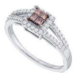 0.33 Carat (ctw) 14k White Gold Round Champagne & White Diamond Ladies Split Shank Invisible Engagement Ring