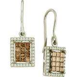 1.00 Carat (ctw) 14k White Gold Round & Princess Cut Brown & White Diamond Ladies Invisible Drop Earrings