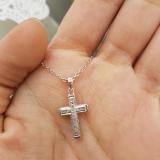 1/20 CT Sterling Silver Round White Diamond Ladies Religious Cross Pendant