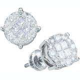 0.50 Carat (ctw) 14K White Gold Round & Princess Cut White Diamond Ladies Soliel Earrings 1/2 CT