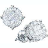 0.25 Carat (ctw) 14K White Gold Round & Princess Cut White Diamond Ladies Soliel Earrings 1/4 CT