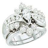 1.99 Carat (ctw) 14k White Gold Round & Marquise Cut White Diamond Ladies Bridal Engagement Ring Set