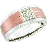 0.10 Carat (ctw) 14k White Gold Round White Diamond Men's Two Tone Wedding Band
