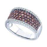 1.28 Carat (ctw) 14k White Gold Round Brown & White Diamond Ladies Right Hand Fashion Band