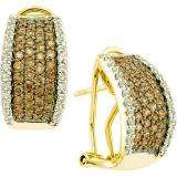 1.51 Carat (ctw) 14k Yellow Gold Round White & Champagne Diamond Ladies Fashion Earrings
