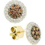0.77 Carat (ctw) 14k Yellow Gold Round Brown & White Diamond Ladies Cluster Flower Earrings
