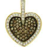 1.00 Carat (ctw) 14k Yellow Gold Round Brown & White Diamond Ladies Heart Pendant