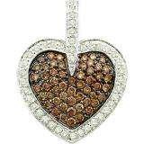 1.00 Carat (ctw) 14k White Gold Round Brown & White Diamond Ladies Heart Pendant