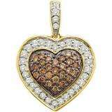0.50 Carat (ctw) 14k Yellow Gold Round Brown & White Diamond Ladies Heart Pendant