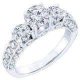 2.50 Carat (ctw) 14k White Gold Brilliant Round White Diamond Ladies 3 Stone Bridal Engagement Ring