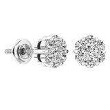 0.50 Carat (ctw) 10k White Gold Brilliant White Diamond Ladies Cluster Flower Stud Earrings