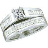 2.00 Carat (ctw) 14k White Gold Princess Cut White Diamond Ladies Bridal Engagement Ring Set