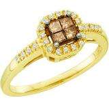 0.25 Carat (ctw) 10k Yellow Gold Champagne & White Diamond Ladies Invisible Set Engagement Ring