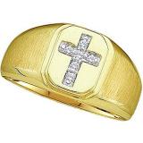 0.05 Carat (ctw) Religous Cross Round White Diamond Masucline Solid Engagement Ring | 14K Yellow Gold