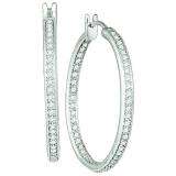 1.00 Carat (ctw) 14k White Gold Brilliant White Diamond Ladies Milgrain Fashion Hoop Earrings
