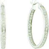 1.00 Carat (ctw) 14k White Gold Round White Diamond Ladies Milgrain Hoop Earrings