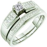 0.50 Carat (ctw) 14k White Gold Princess Cut White Diamond Ladies Bridal Engagement Ring Set