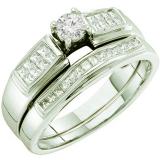 0.50 Carat (ctw) 14k White Gold Round & Princess Cut White Diamond Ladies Bridal Engagement Ring Set