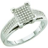 0.20 Carat (ctw) 10k White Gold Brilliant White Diamond Ladies Micro Pave Bridal Engagement Ring