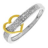 0.15 Carat (ctw) 10k White Gold Round Diamond Ladies Two Tone Crossover Heart Bridal Promise Ring