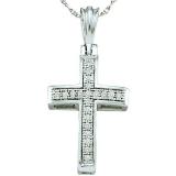 0.07 Carat (ctw) 10k White Gold Micro Pave White Diamond Ladies Religious Cross Pendant