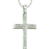0.08 Carat (ctw) 10k White Gold Micro Pave White Diamond Ladies Cross Pendant