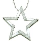 0.10 Carat (ctw) 10k White Gold Brilliant White Diamond Ladies Micro Pave Star Pendant