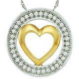 0.10 Carat (ctw) 10k White Gold Round White Diamond Ladies Two Tone Heart Pendant
