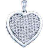 0.75 Carat (ctw) 10k White Gold Brilliant White Diamond Ladies Micro Pave Heart Pendant