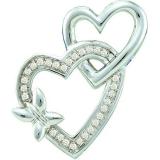 0.10 Carat (ctw) 10k White Gold Round Diamond Ladies Double Heart Pendant