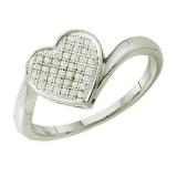 0.10 Carat (ctw) 10k White Gold Round Diamond Ladies Micro Pave Promise Heart Engagement Ring