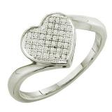 0.05 Carat (ctw) 10k White Gold Brilliant White Diamond Ladies Bridal Promise Heart Ring