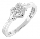 0.08 Carat (ctw) 10k White Gold Round White Diamond Ladies Bridal Promise Heart Ring