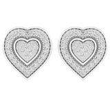 0.15 Carat (ctw) 10k White Gold White Diamond Ladies Micro Pave Heart Earrings