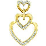 0.06 Carat (ctw) 10k Yellow Gold White Diamond Ladies Three Hearts Pendant