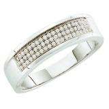 0.20 Carat (ctw) 10k White Gold Round Diamond Men's Micro Pave Hip Hop Wedding Band