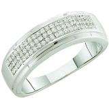 0.20 Carat (ctw) 10k White Gold Round White Diamond Men's Micro Pave Hip Hop Wedding Band