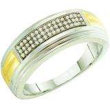 0.15 Carat (ctw) 10k White Gold Brilliant White Diamond Men's Micro Pave Hip Hop Wedding Band