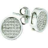 0.05 Carat (ctw) 10k White Gold Round Diamond Ladies Micro Pave Setting Circle Shape Stud Earrings
