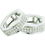0.15 Carat (ctw) 10k White Gold Round Diamond Ladies Micro Pave Huggie Hoop Earrings