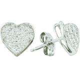 0.20 Carat (ctw) 10k White Gold Brilliant White Diamond Ladies Micro Pave Heart Earrings