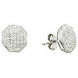 0.20 Carat (ctw) 10k White Gold White Diamond Ladies Micro Pave Octagon Shaped Earrings