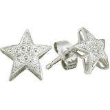 0.05 Carat (ctw) 10k White Gold Brilliant White Diamond Ladies Cluster Star Earrings