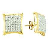 0.50 Carat (ctw) 10k Yellow Gold Round White Diamond Ladies Micro Pave Square Shape Stud Earrings