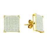 0.50 Carat (ctw) 10k White Gold Round White Diamond Ladies Micro Pave Square Shape Stud Earrings