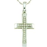 0.05 Carat (ctw) 10k White Gold Micro Pave White Diamond Ladies Religious Cross Pendant