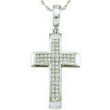 0.14 Carat (ctw) 10k White Gold Brilliant White Diamond Ladies Micro Pave Cross Pendant