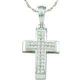 0.13 Carat (ctw) 10k White Gold White Diamond Ladies Micro Pave Cross Pendant