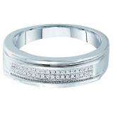 0.12 Carat (ctw) 10k White Gold Round Diamond Men's Hip Hop Micro Pave Band Ring