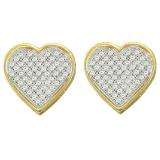 0.30 Carat (ctw) 10k Yellow Gold Brilliant White Diamond Ladies Micro Pave Heart Shape Stud Earrings